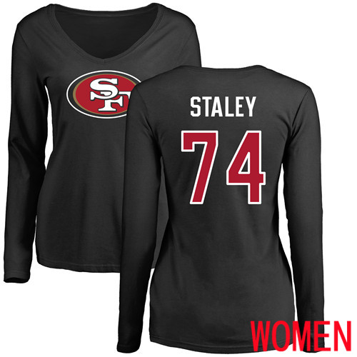 San Francisco 49ers Black Women Joe Staley Name and Number Logo #74 Long Sleeve NFL T Shirt->nfl t-shirts->Sports Accessory